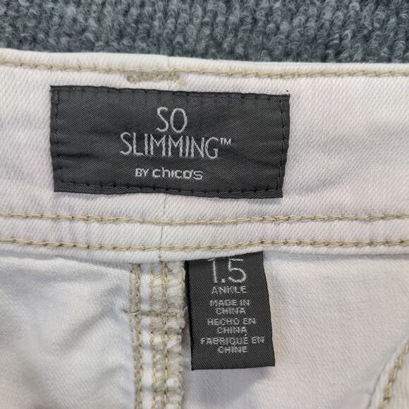 Chico's So Slimming Womens Pants Jeans Size 1.5 Beige Light Gray Ankle Zip - Picture 11 of 12